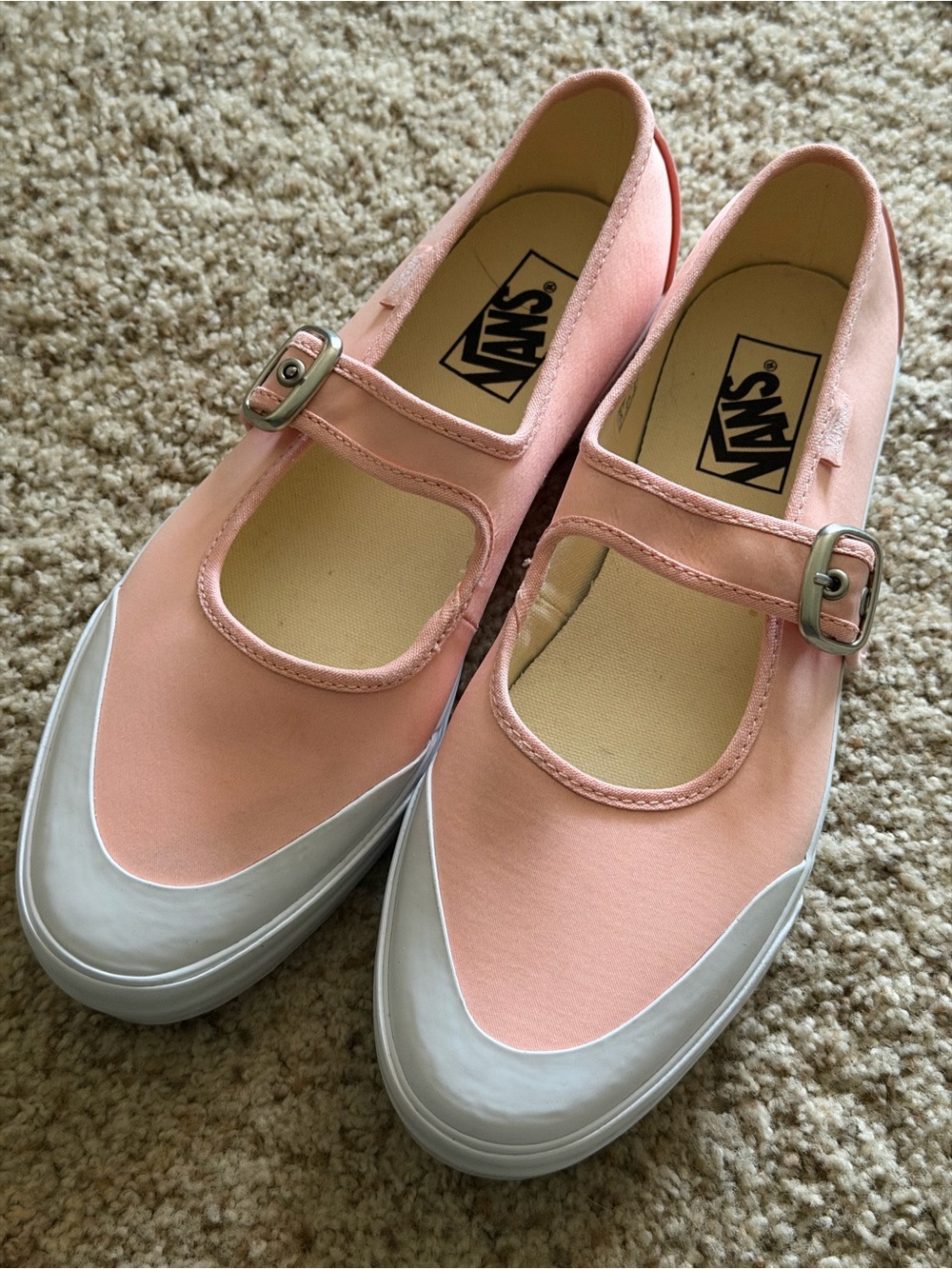 Vans Mary Jane Size 8.5 Pink White Buckle Ballet Sneakers